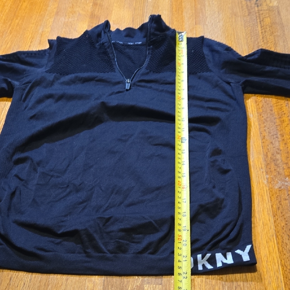 DKNY Women Small Black Thumb Hole Long Sleeve Quarter Zip Compression Pullover - Picture 7 of 10
